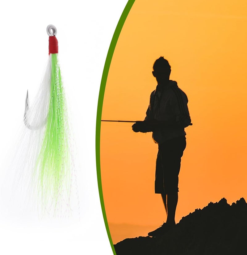Briny River 12pcs Bucktail Teasers Fishing Hooks Saltwater Flounder Rig Stainless Steel Fishing Hooks 96mm 3g Bucktail Mylar Teasers Inserted for Catfish Cod Flounder - Image 3